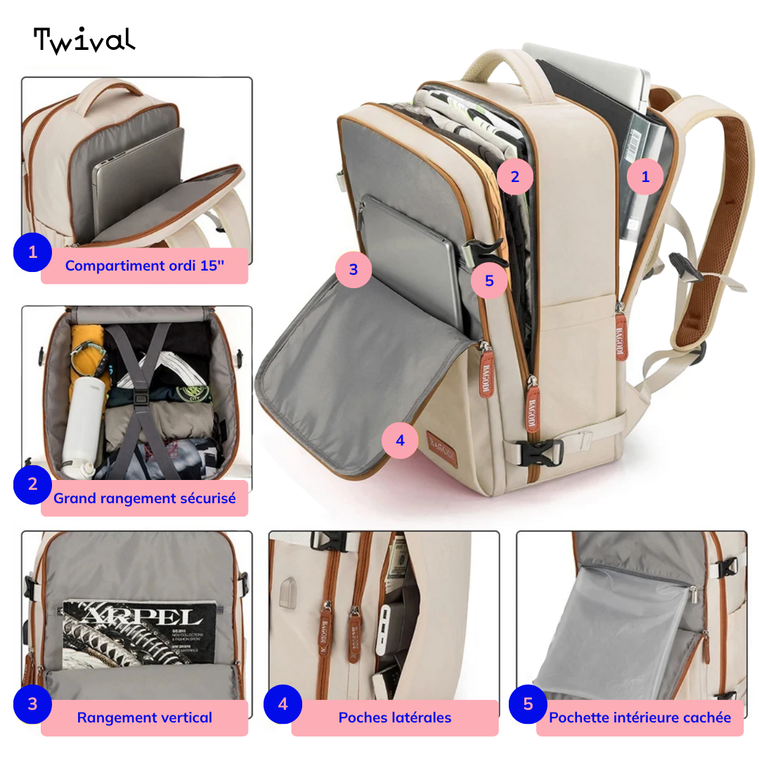 Twival Compact|Sac à dos cabine pensé pour voyager organisé